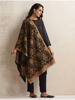 trueBrowns - Brown Floral Woven Reversible Shawl