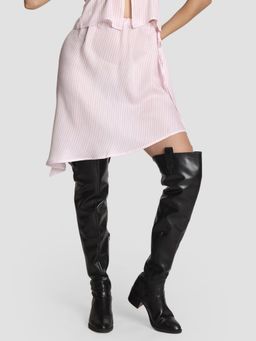 Bene Kleed - Women Stripes Slim Fit Side Tie Up Mini Skirt