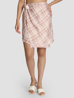 Bene Kleed - Women Checkered Slim Fit Side Tie Up Mini Skirt