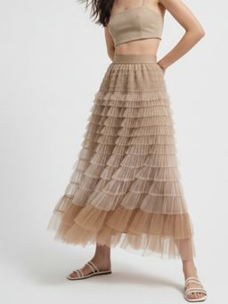 Outzidr - Khaki Ombre Style Ruffled Skirt