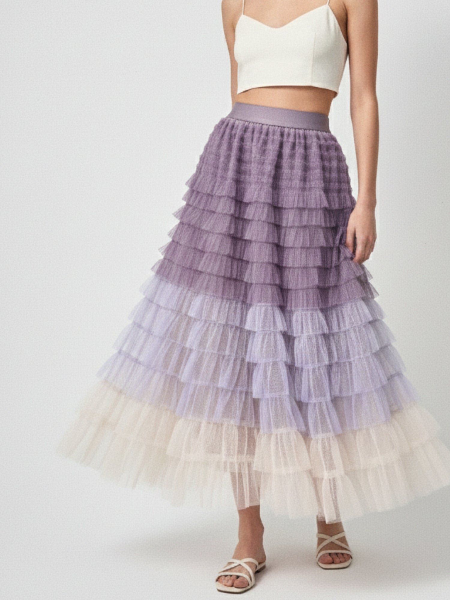 outzidr Lavender Ombre Style Ruffled Skirt-picture-11