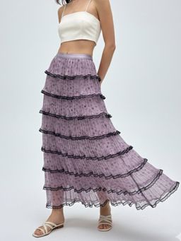 Outzidr - Lavender Printed Tiered Skirt
