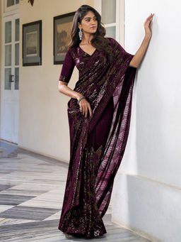 Odette - Purple Georgette Embellished Saree with Unstitched Blouse