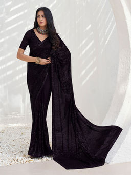 Odette - Black Georgette Embellished Saree with Unstitched Blouse