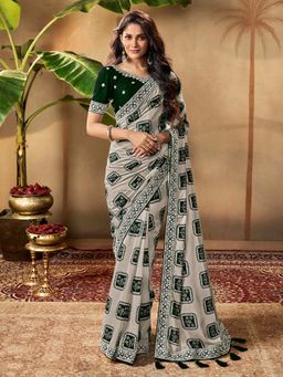 Odette - Green Georgette Printed Saree with Unstitched Blouse
