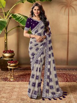 Odette - Purple Georgette Printed Saree with Unstitched Blouse