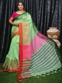 Odette - Light Green Cotton Saree with Unstitched Blouse