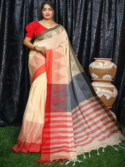 Odette - Beige Saree with Unstitched Blouse