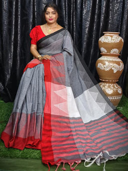Odette - Grey Cotton Saree with Unstitched Blouse