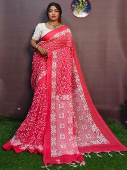 Odette - Pink Cotton Printed Saree with Unstitched Blouse