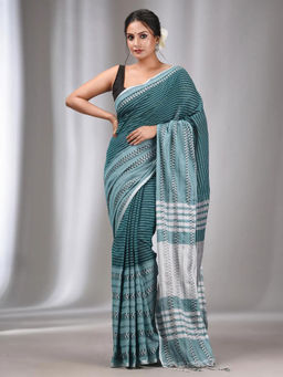 Odette - Teal Cotton Saree with Unstitched Blouse