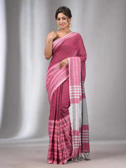 Odette - Peach Cotton Saree with Unstitched Blouse