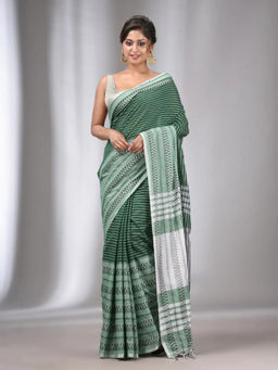 Odette - Light Green Cotton Saree with Unstitched Blouse