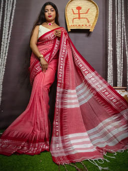Odette - Pink Cotton Saree with Unstitched Blouse