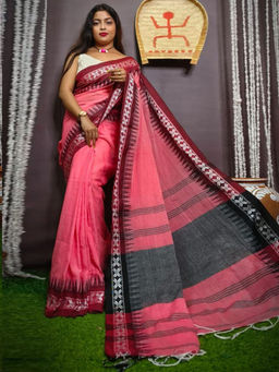 Odette - Peach Cotton Saree with Unstitched Blouse