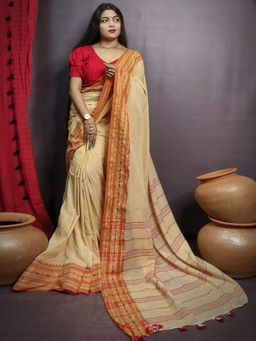 Odette - Yellow Cotton Saree with Unstitched Blouse