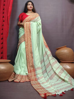 Odette - Mint Cotton Saree with Unstitched Blouse