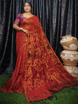 Odette - Rust Cotton Saree with Unstitched Blouse