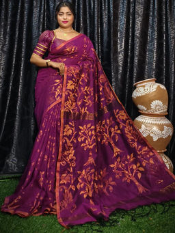 Odette - Pink Cotton Saree with Unstitched Blouse