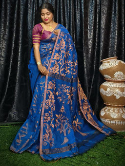 Odette - Blue Cotton Saree with Unstitched Blouse