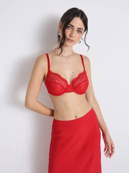 Wacoal - India Essential Lace Non Padded Wired Full Cup Lace Bra Red