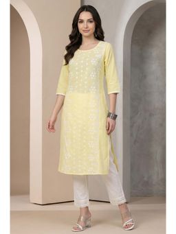 Aurelia - Women's Yellow Chikankari Embroidered Pure Cotton Straight Kurta
