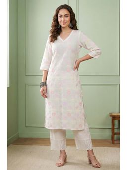 Aurelia - Women's White Embroidered Pure Cotton Straight Kurta