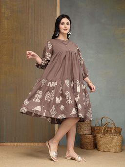 Stylum - Women's Grey Boho Printed Cotton Dress