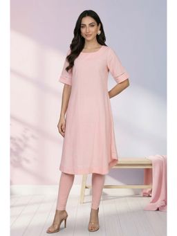 W - Pink Solid Rayon Flax Straight Kurta
