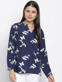 Oxolloxo - Denver Blue Butterfly Print Women Top