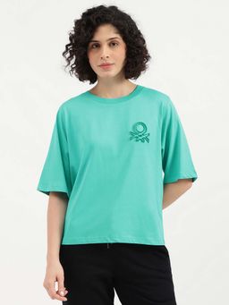 United Colors of Benetton - Women Green Pure Cotton Woven T-Shirt