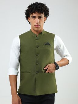 Monte Carlo - Solid Olive Green Nehru Jacket