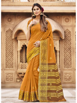 Sangam Prints - Mustard Woven Rich Pallu Work Traditional Saree with Unstitched Blouse