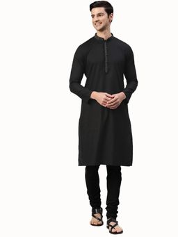 Manthan - Black Cotton Woven Design Kurta