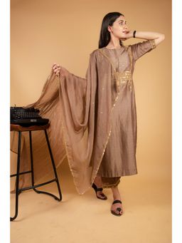 Ikshita Choudhary - Brown Kurta (Set of 3)
