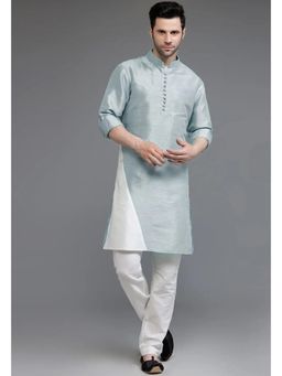 UTSAV FASHION - Grey Mandarin Collar Silk Kurta and Pant