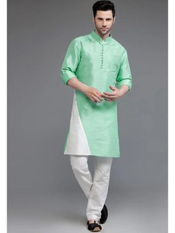 UTSAV FASHION - Green Mandarin Collar Silk Kurta and Pant