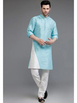 UTSAV FASHION - Blue Mandarin Collar Silk Kurta and Pant