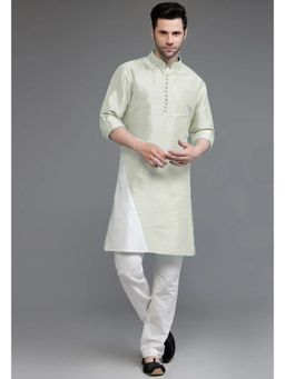 UTSAV FASHION - Green Mandarin Collar Silk Kurta and Pant