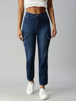 SHOWOFF - Womens Straight Fit Low Distress Blue Jeans