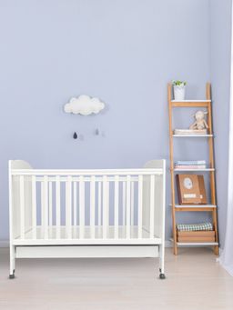 Mi Arcus - White Rubber Wood Cot with 3-Level Adjustable Cot Rail & Storage Drawer