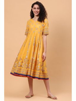 Rangriti - Mustard Art Silk Kalidar Kurta