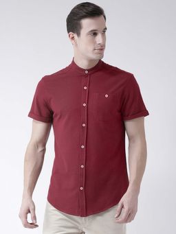 Club York - Men Maroon Slim Fit Solid Casual Shirt