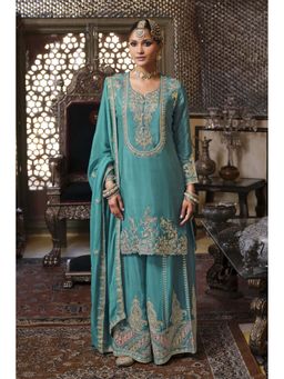 Autumnlane - Teal Gunja Full Heavy Work Kurta with Palazzo and Dupatta