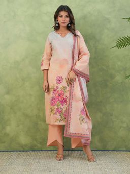 Autumnlane - Baga Salmon Printed Cotton Kurta and Pant with Dupatta