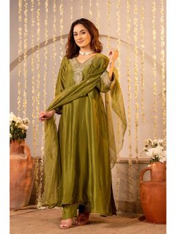 Autumnlane - Mahua Pine Olive Embroidered Kurta with Pant and Dupatta