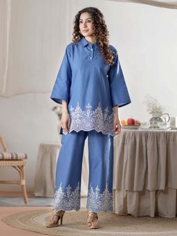 Autumnlane - Blue Embroidery Co-Ord Set