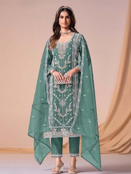 Autumnlane - Mayuri Teal Embroidered Kurta with Pant and Dupatta