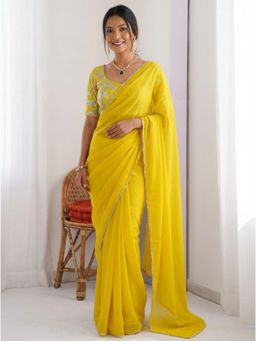 Gahan - Embroidered Beads and Stones Georgette Designer Saree with Unstitched Blouse