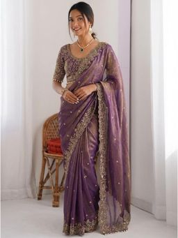 Gahan - Embellished Embroidered Zari Satin Saree with Stitched Blouse